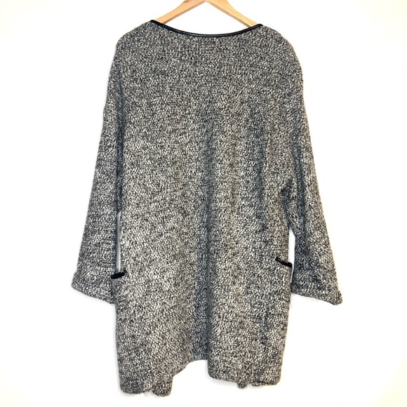 ASTR Cozy Gray Open Front Cardigan Coatigan with Pockets and Faux Leather Trim - Picture 5 of 7